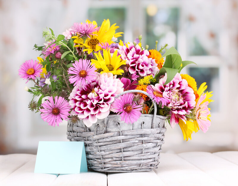 Flower Bouquet in Basket — Pink, Calm, Spring
