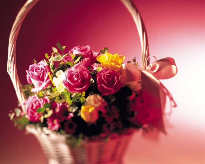 Flower Bouquet in Basket — Pink, Romantic