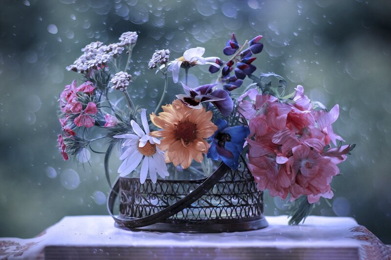 Flower Bouquet in Basket — Pink, Serene, Spring