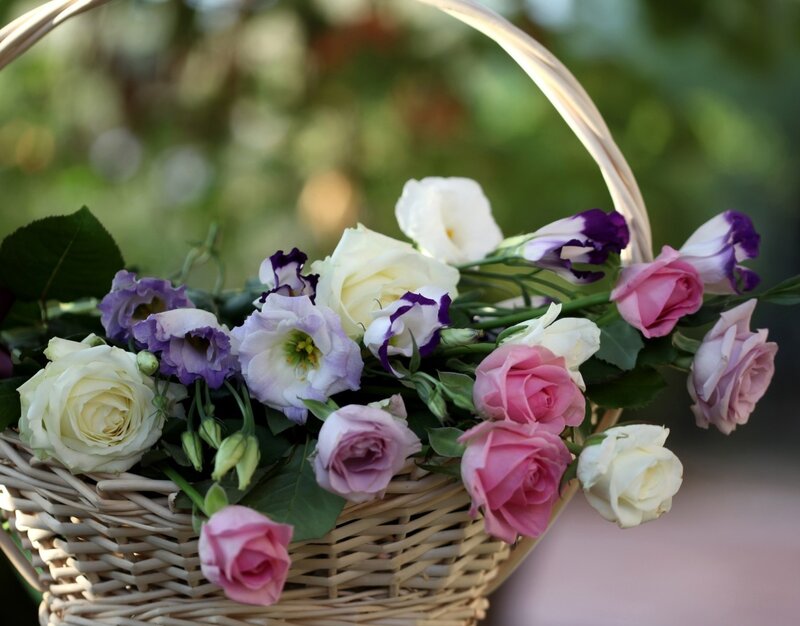 Flower Bouquet in Basket — Pink, Serene