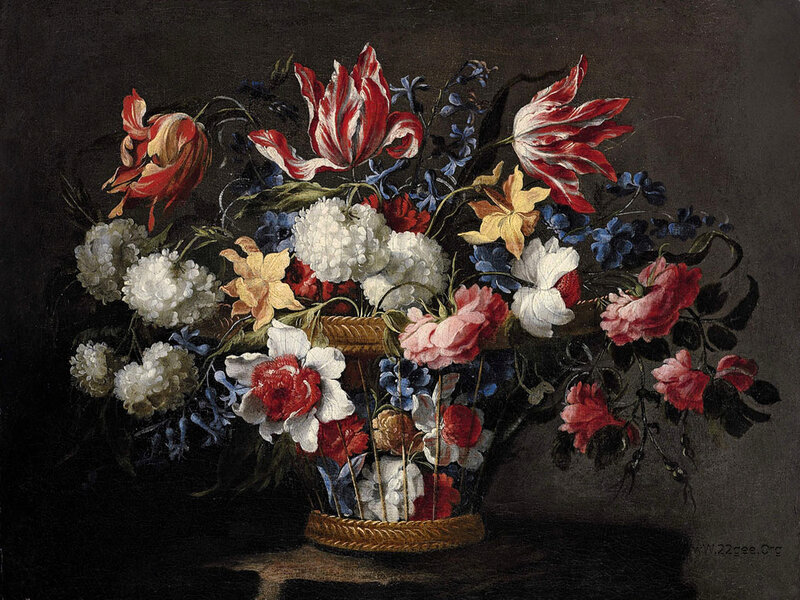 Flower Bouquet in Basket — Red