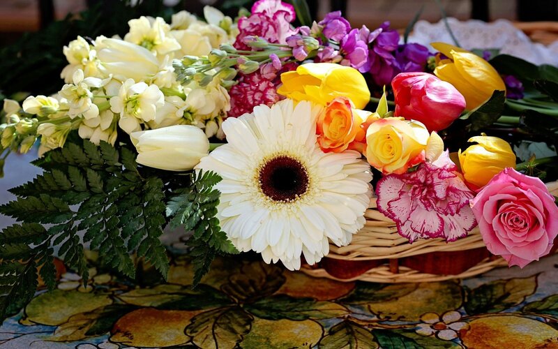 Flower Bouquet in Basket — White, Calm, Afternoon