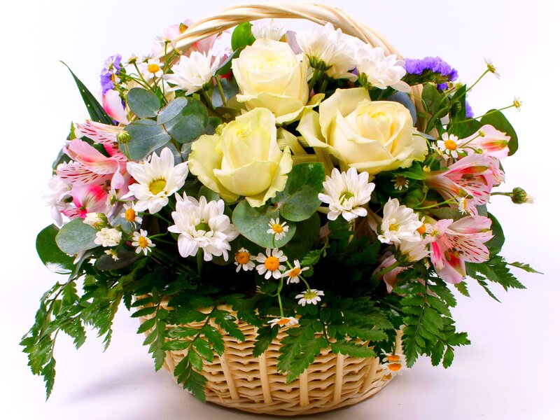 Flower Bouquet in Basket — White, Calm, Spring