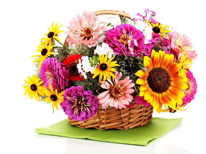 Flower Bouquet in Basket — Yellow, Bright, Summer