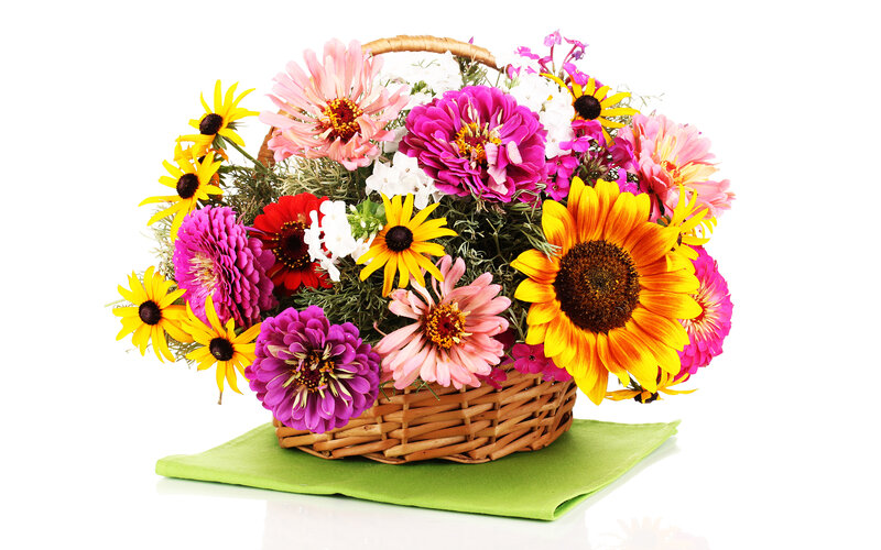 Flower Bouquet in Basket — Yellow, Bright