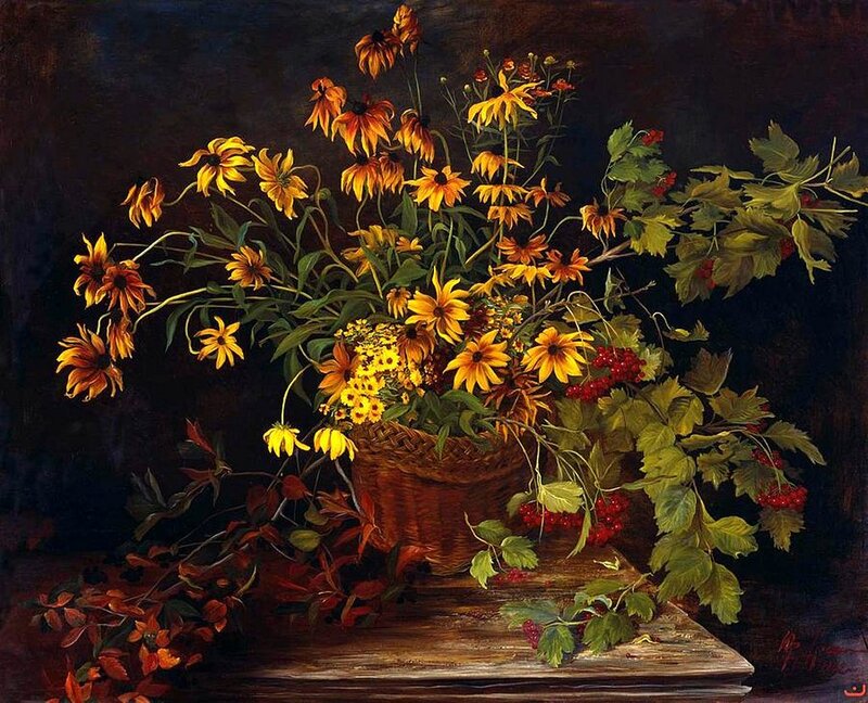 Flower Bouquet in Basket — Yellow, Dramatic