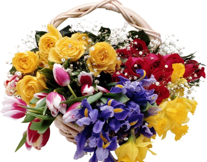 Flower Bouquet in Basket — Yellow, Festive