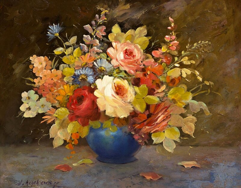 Flower Bouquet in Blue Vase