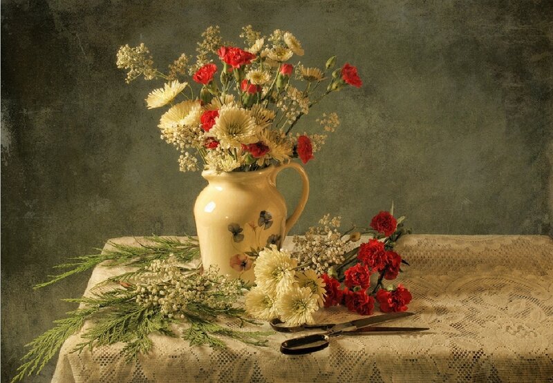 Flower Bouquet in Pitcher — Beige