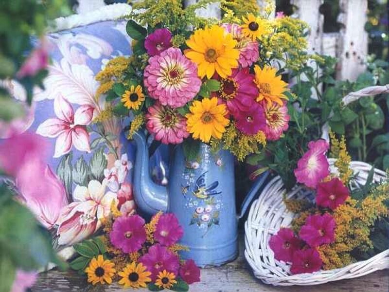 Flower Bouquet in Pitcher — Blue