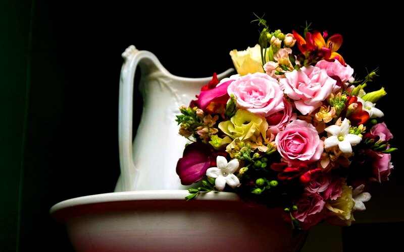 Flower Bouquet in Pitcher — Pink, Dramatic