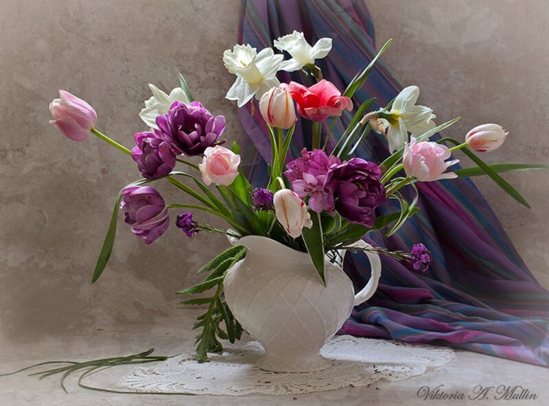 Flower Bouquet in Pitcher — Purple