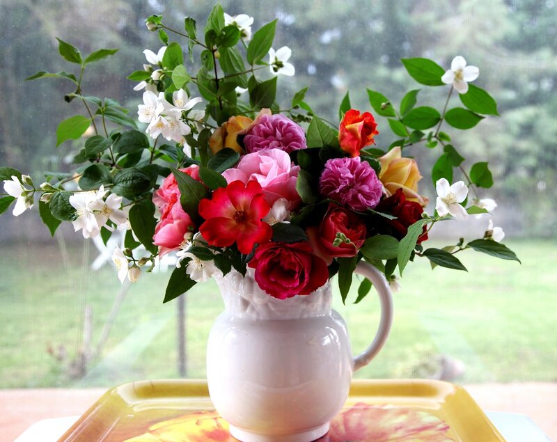 Flower Bouquet in Pitcher — White, Serene, Spring