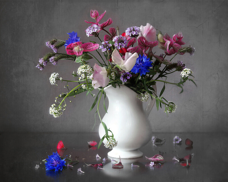 Flower Bouquet in Pitcher — White