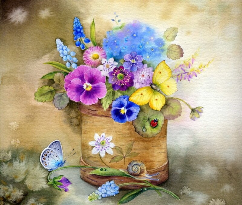 Flower Bouquet in Pot — Blue