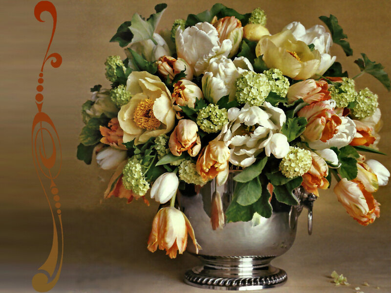 Flower Bouquet in Silver Vase