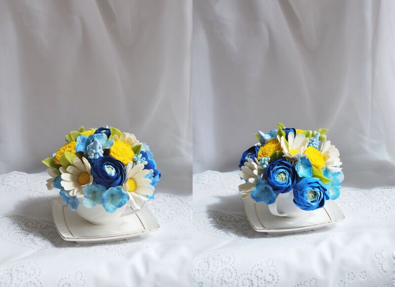 Flower Bouquet in Teacup — Blue, Calm