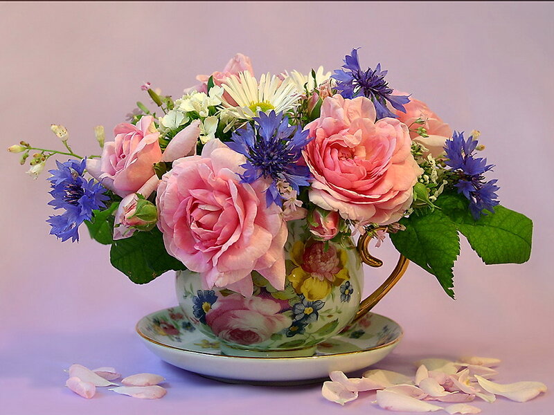 Flower Bouquet in Teacup — Pink, Serene