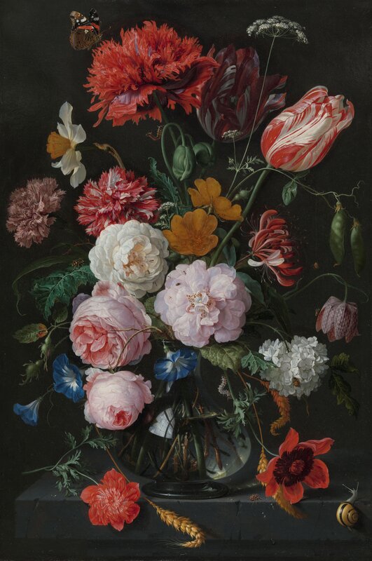 Flower Bouquet in Vase — Black, Dramatic, Painting