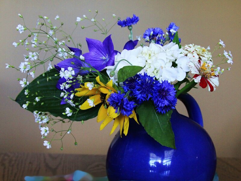 Flower Bouquet in Vase — Blue, Calm, Afternoon