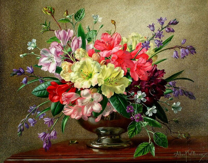 Flower Bouquet in Vase — Green, Calm, Painting