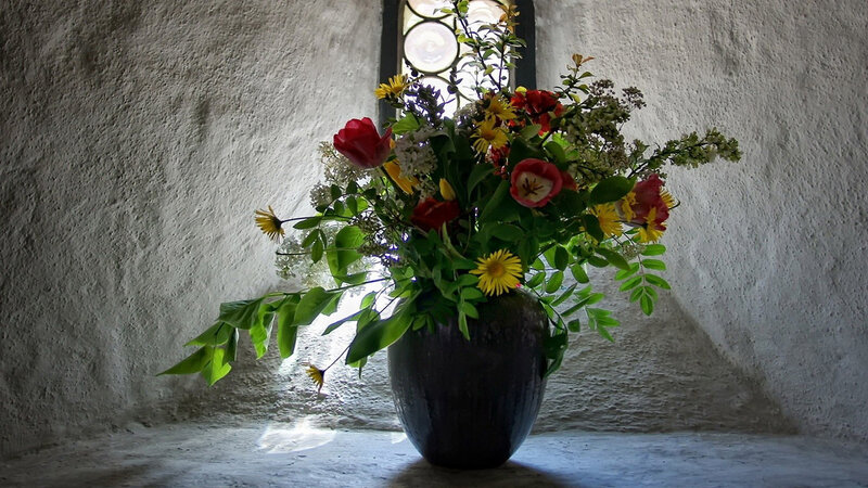 Flower Bouquet in Vase — Green, Serene, Photograph, Window, Wall