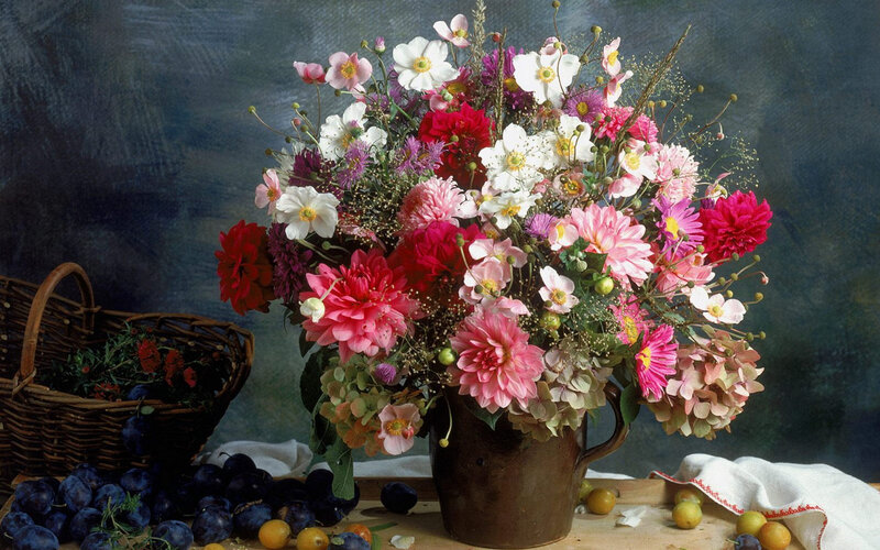 Flower Bouquet in Vase — Pink, Calm, Photograph, Basket