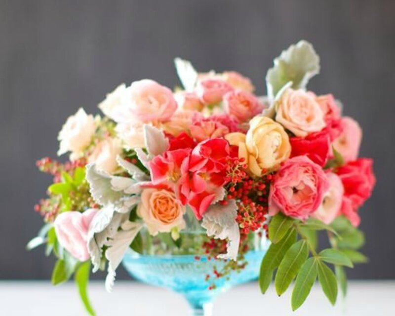 Flower Bouquet in Vase — Pink, Calm, Photograph, Roses, Berries