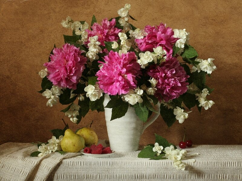 Flower Bouquet in Vase — Pink, Calm, Photograph