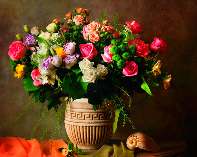 Flower Bouquet in Vase — Pink, Dramatic, Photograph