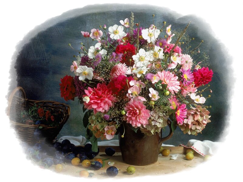 Flower Bouquet in Vase — Pink, Serene, Painting
