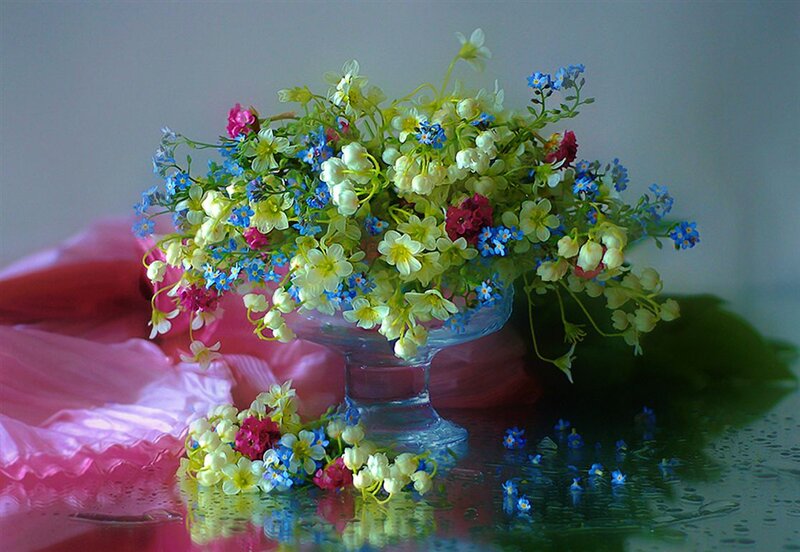 Flower Bouquet in Vase — Pink, Serene, Photograph, Cloth