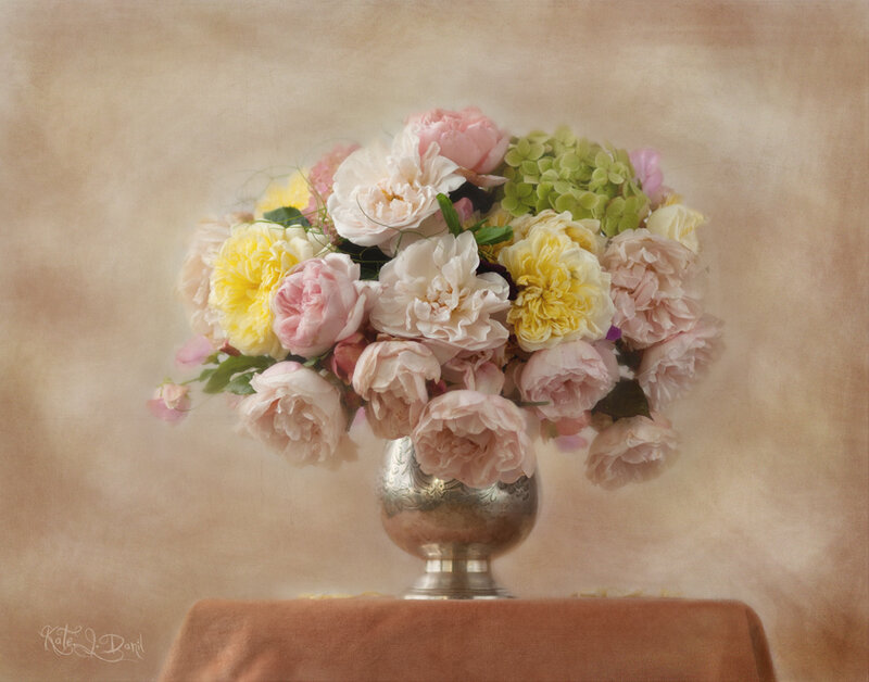 Flower Bouquet in Vase — Pink, Serene, Photograph, Tablecloth