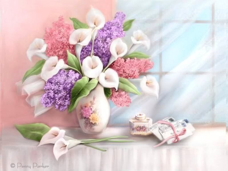 Flower Bouquet in Vase — Pink, Serene, Spring, Illustration