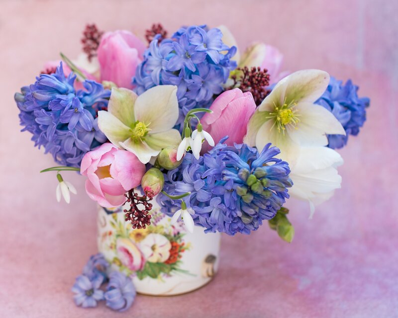 Flower Bouquet in Vase — Pink, Serene, Spring, Photograph, Tulips