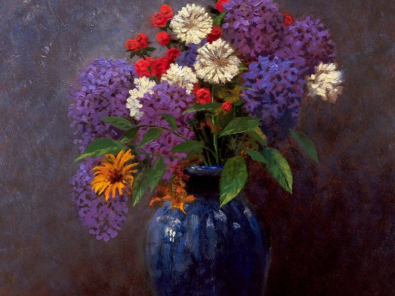 Flower Bouquet in Vase — Purple, Calm, Painting