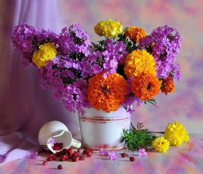 Flower Bouquet in Vase — Purple, Calm, Photograph, Berries
