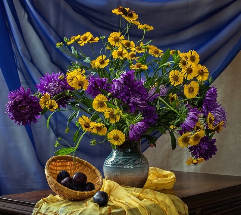 Flower Bouquet in Vase — Purple, Calm, Photograph, Plums