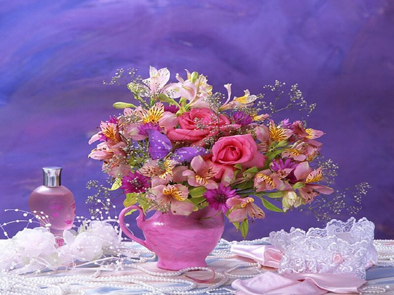 Flower Bouquet in Vase — Purple, Calm, Photograph