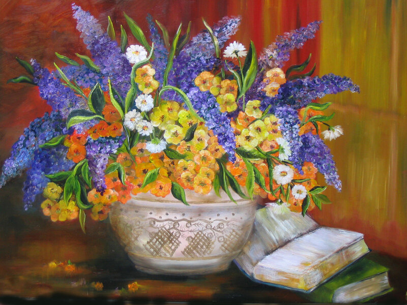 Flower Bouquet in Vase — Purple, Calm