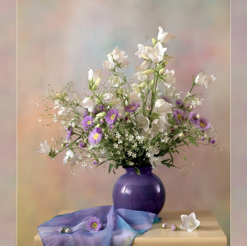 Flower Bouquet in Vase — Purple, Serene, Photograph