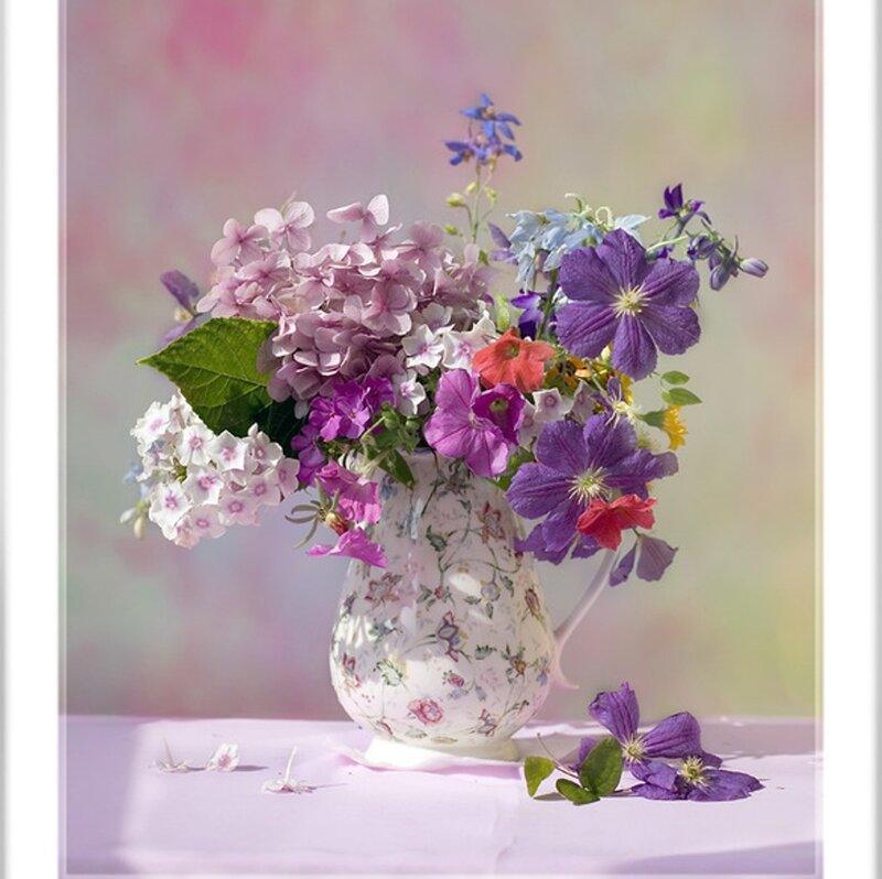 Flower Bouquet in Vase — Purple, Serene, Spring, Photograph