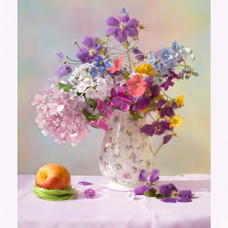 Flower Bouquet in Vase — Purple, Serene, Spring