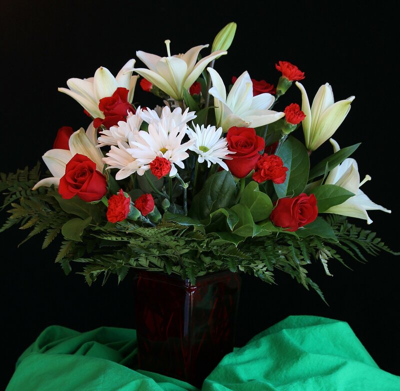 Flower Bouquet in Vase — Red, Dramatic, Photograph, Roses