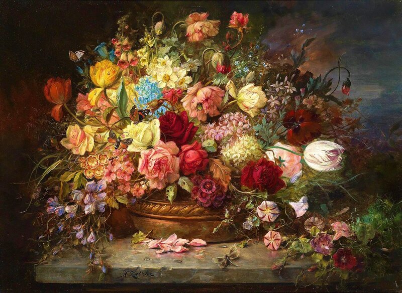 Flower Bouquet in Vase — Yellow, Dramatic, Painting