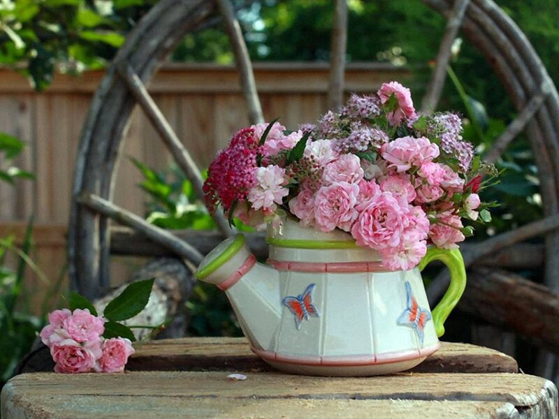 Flower Bouquet in Watering Can — Pink