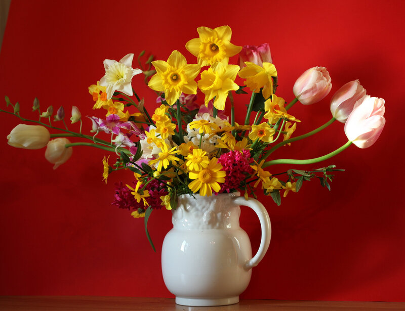 Flower Bouquet in White Pitcher