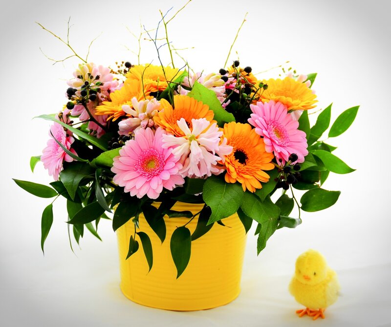 Flower Bouquet in Yellow Pot