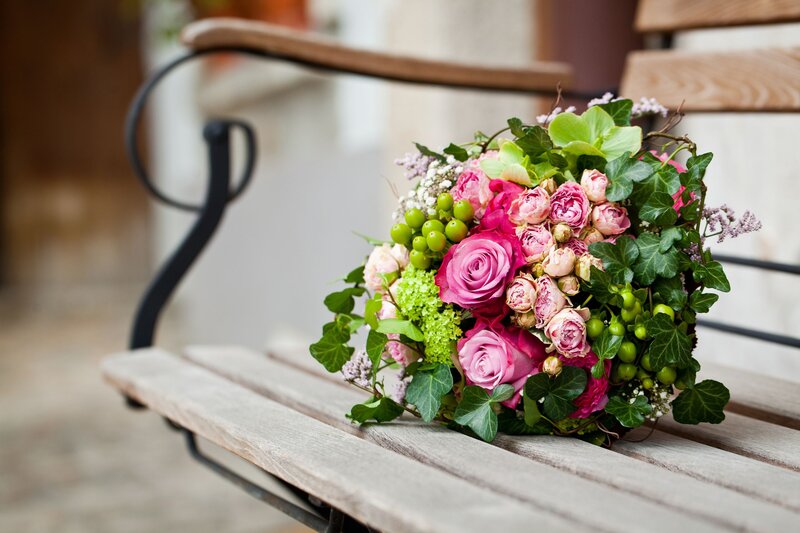 Flower Bouquet on Bench — Pink, Serene