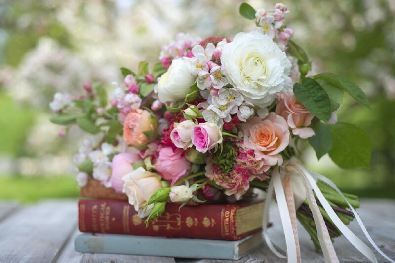 Flower Bouquet on Books